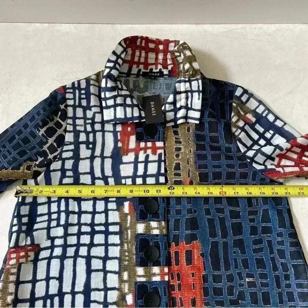 Damee Color Block Grids Blouse Size M Nwt - image 5